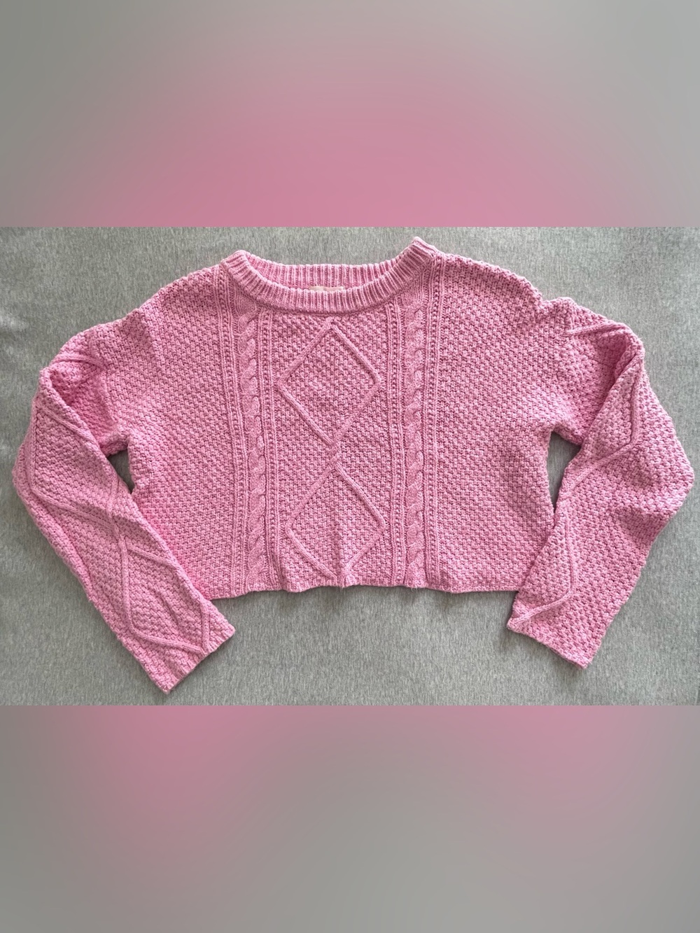Altar’d State Women’s XS Pink Cotton Cable Knit Cropped Sweater